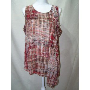 White House Black Market Top Blouse Plaid Large Draping Sleeveless